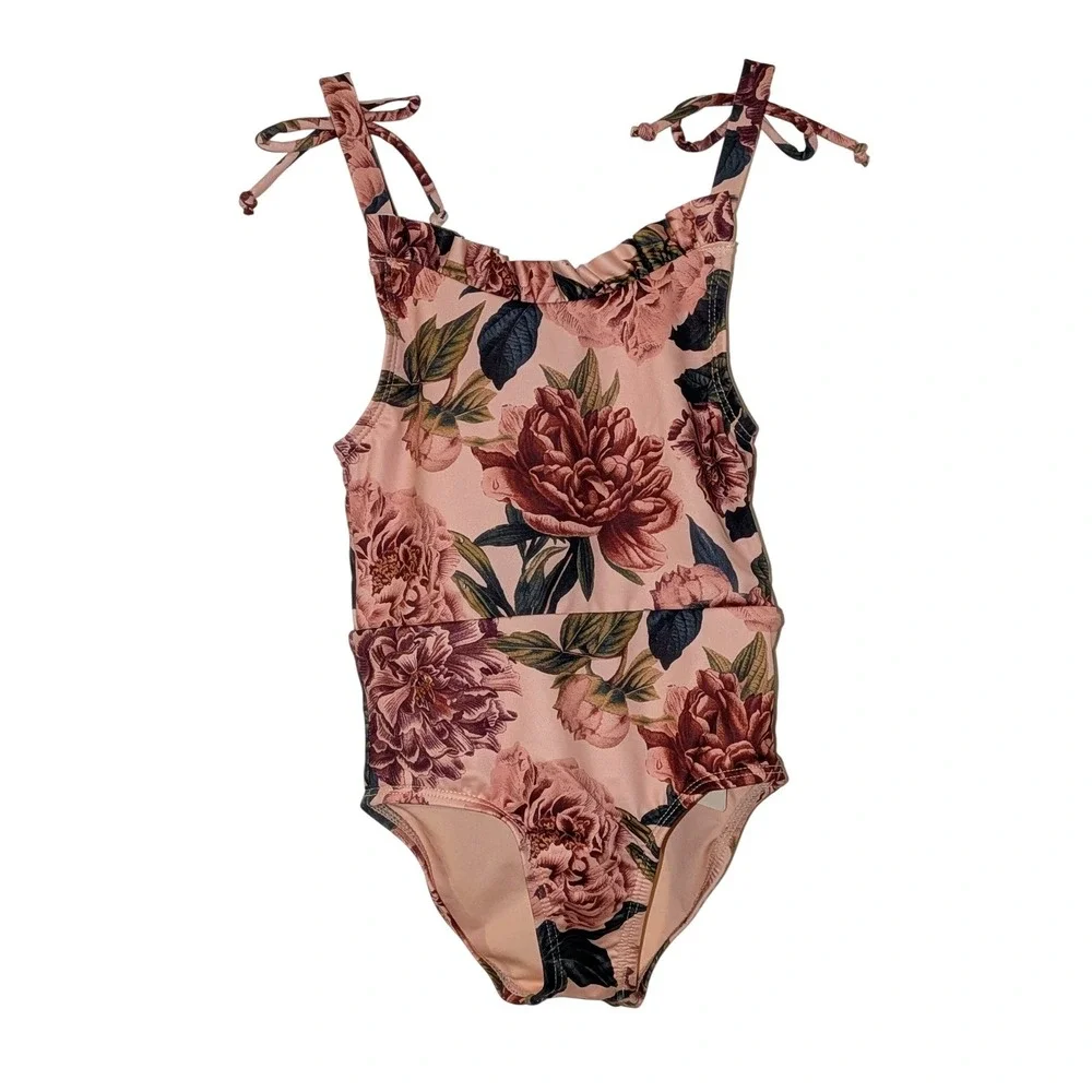Mia Joy Joyfolie Teagan Swimsuit Girls 3 Pink Oversized‎ Floral Crochet Back Tie